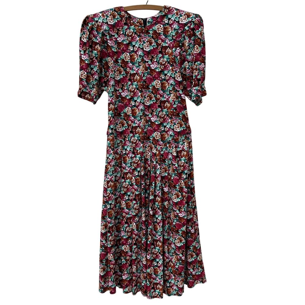 Paquette Too!  Vintage Floral 90's Dress women's size 10 Burgundy Pink
